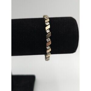 Vintage Sterling Silver Bracelet With Clear Crystal Rhinestones Geometric